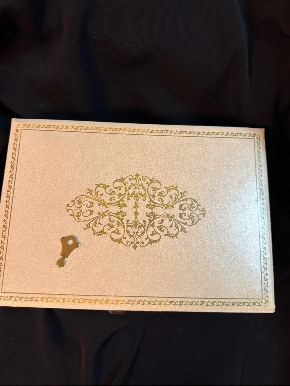 1950s Cream & Gold Jewelry Box. W.T. Grant Co. Working Lock & Key